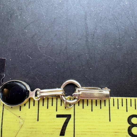 Silver Tone Black Onyx Bezel Set Station Bracelet Size 7.5" Length - Picture 8 of 10